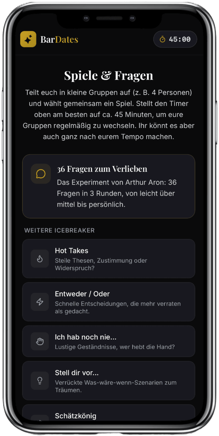 BarDates App: 36 Fragen und Icebreaker